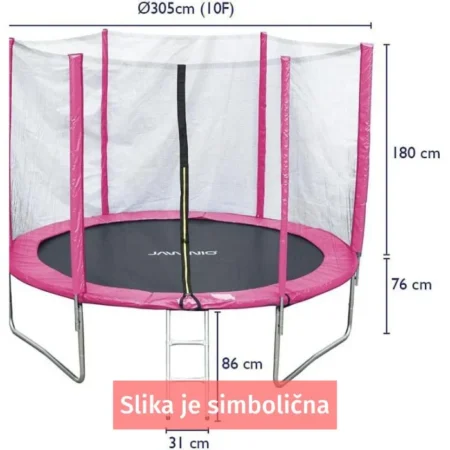 Roza trampolin 305 cm sa zaštitnom mrežom i ljestvama