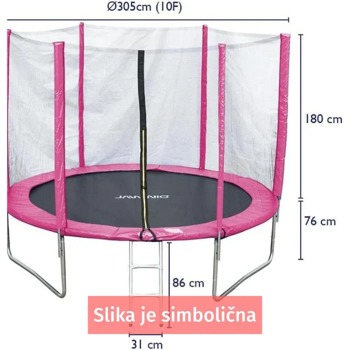 Roza trampolin 305 cm sa zaštitnom mrežom i ljestvama